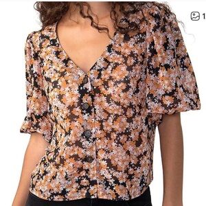 Sanctuary Orange and Black Floral Blouse